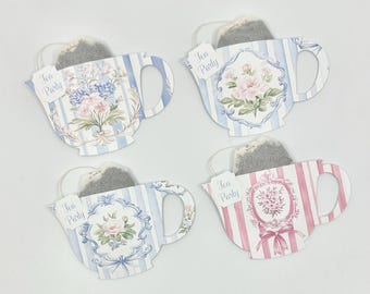 4 Pastel Stripe Teacup Tea Party Favor Tags Baby Shower Floral Gift Bag Wrap  Garden Tea Bridal Decor
