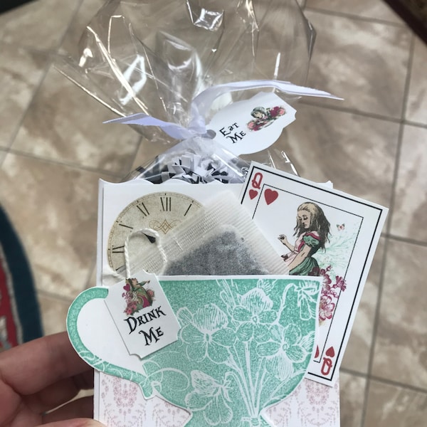Alice in Wonderland Tea Party Favors in Teal to stuff with edibles or small gifts