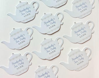 Personalized Tea Party Favor Tags | Custom Teapot Card Bridal Shower | Thank You Note on Favors