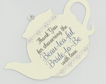 Beau-tea-ful Bride-to-Be Yellow Tea Pot Tea Tags for Bridal Shower | personalized customized