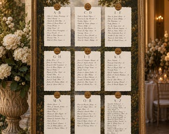 Wedding Seating Chart Signs, Deckled Edge Table Assignment Cards, Fine Art Wedding Seating Display, 9 Panel Guest Seating Chart