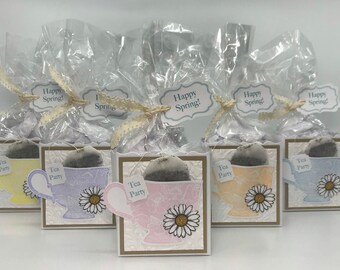 Set of 5 Pastel Happy Spring Daisy Easter Brewing Tea Party Favors with crumb cake matting for edibles or small gifts by Paper Fascinator