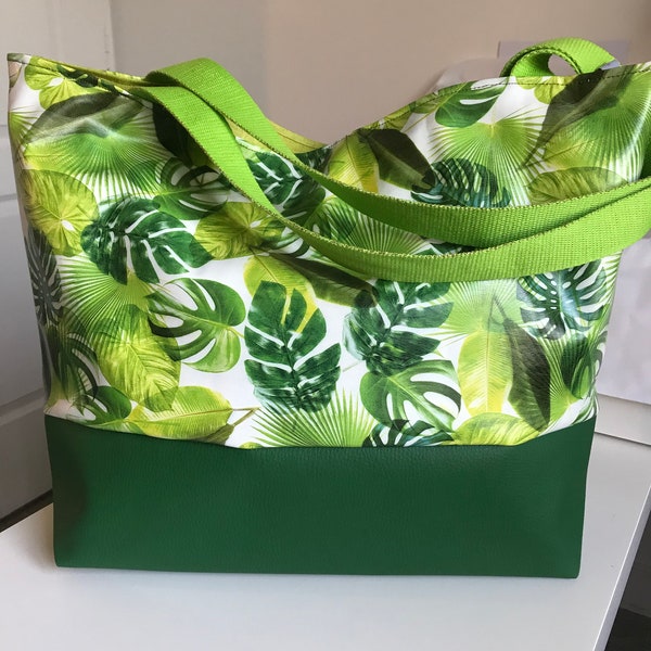 Sac cabas jungle simili et toile enduite