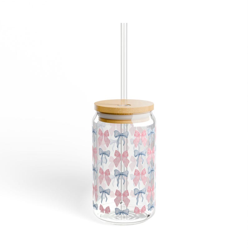 Bow Sipper Glass: 16oz Tempered Glass With Bamboo Lid - Etsy