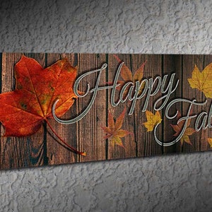 Happy Fall Wood • Rustic Wood Looking Background • Customizable • Color Imprint On Rustproof Aluminum • Made In USA •THC2125-A