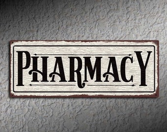 Pharmacy Distressed White - Rustic Looking Aluminum Sign - Color Imprint On Rustproof Aluminum - Made in the USA - THC2129-A