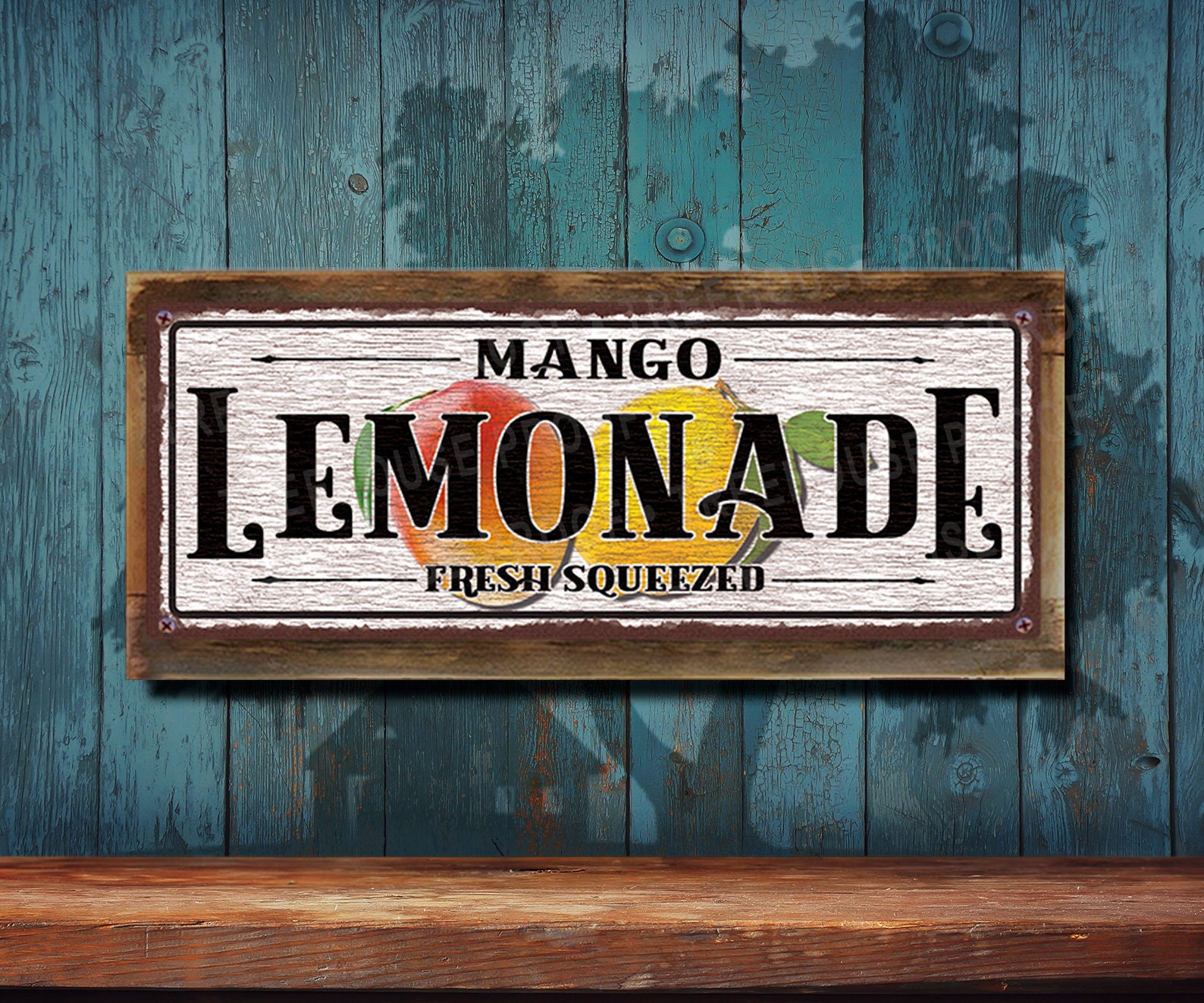 カレンダー Fresh Squeezed Mango Lemonade Metal Sign: - White Rustic Looking