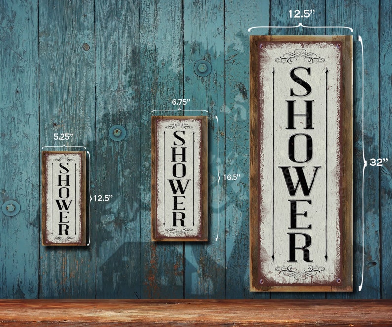 Vertical Shower Metal Sign • Antique White • Rustic Looking ...
