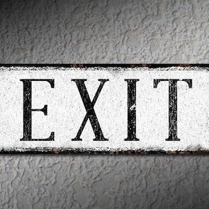 Exit Sign Black & White Vintage •Rustic Looking Metal Sign • Customizable • Color Print On Rustproof Aluminum • Made InThe USA • THC2133-A