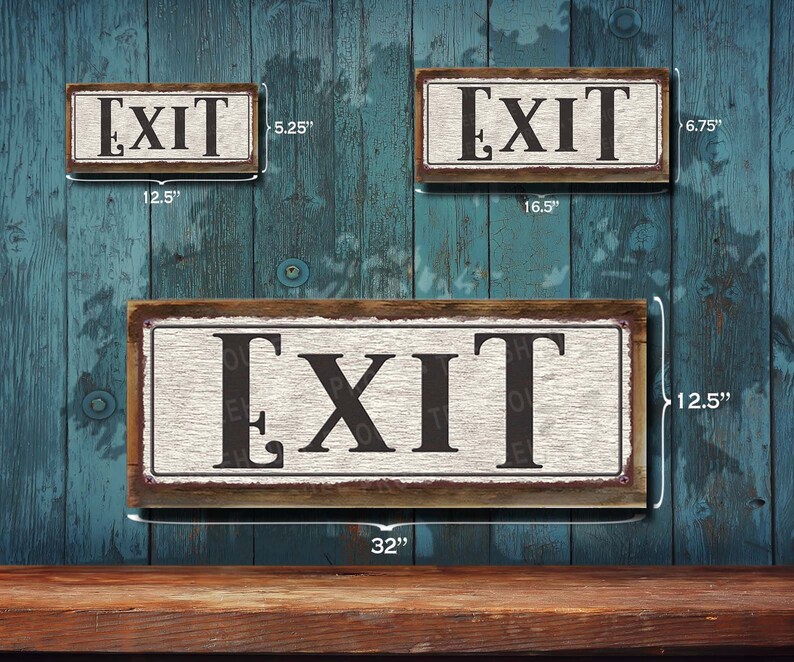 Exit Sign - White Rustic Looking Metal - Customizable Color Print ...