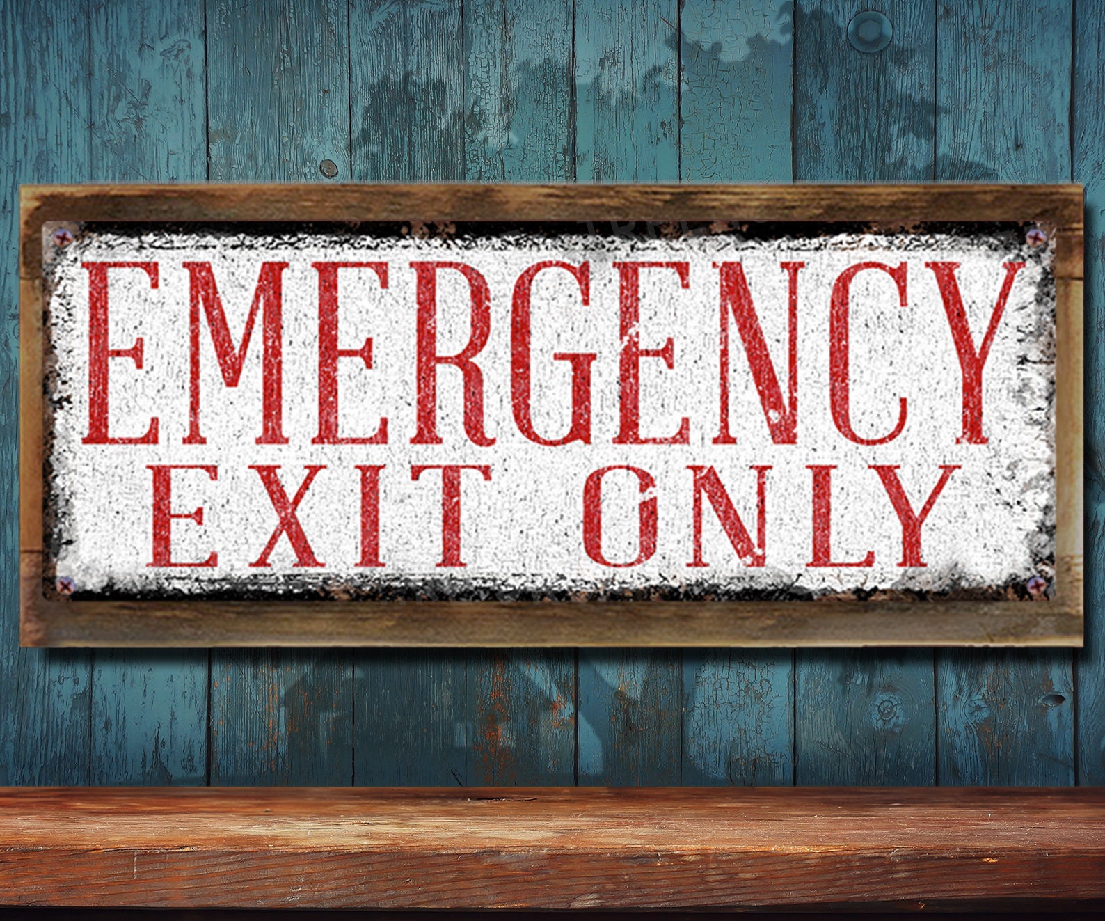 vintage-red-emergency-exit-sign-rustic-looking-metal-sign-customizable-color-print-on-rustproof-aluminum-made-in-usa-thc2422-a-etsy