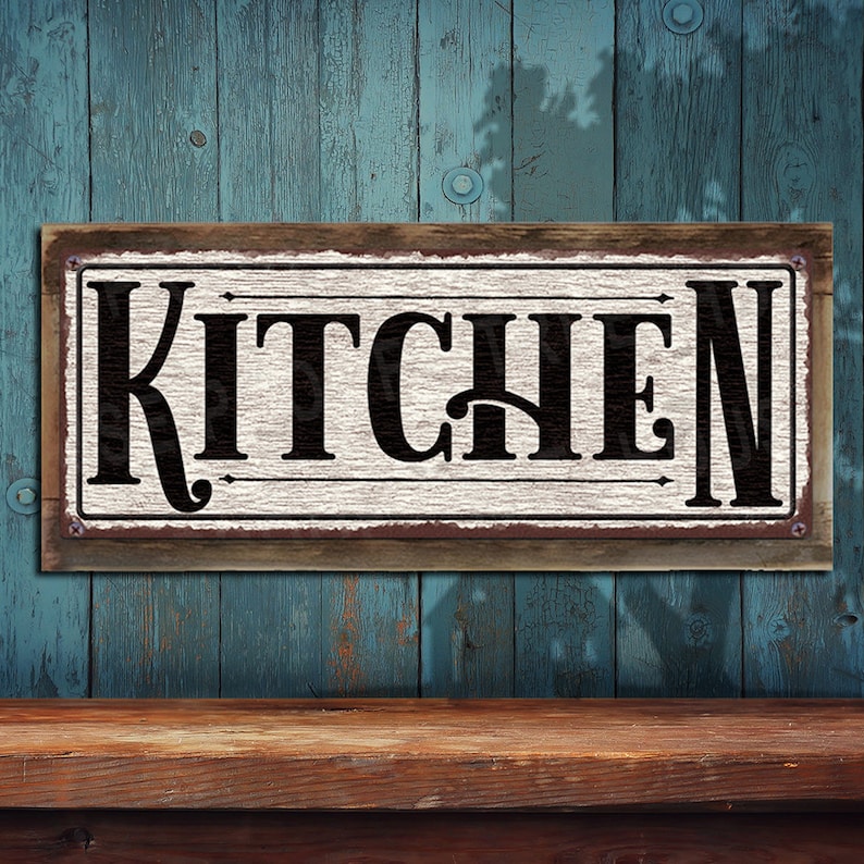 Kitchen Sign Distressed White Rustic Looking Aluminum Sign Color Imprint On Rustproof Aluminum THC2496-A image 2