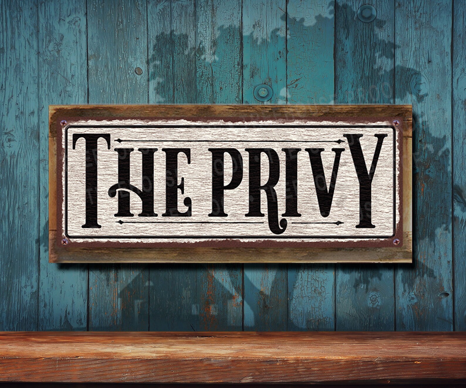 The Privy Metal Sign • Distressed White & Black Rustic Looking Sign ...
