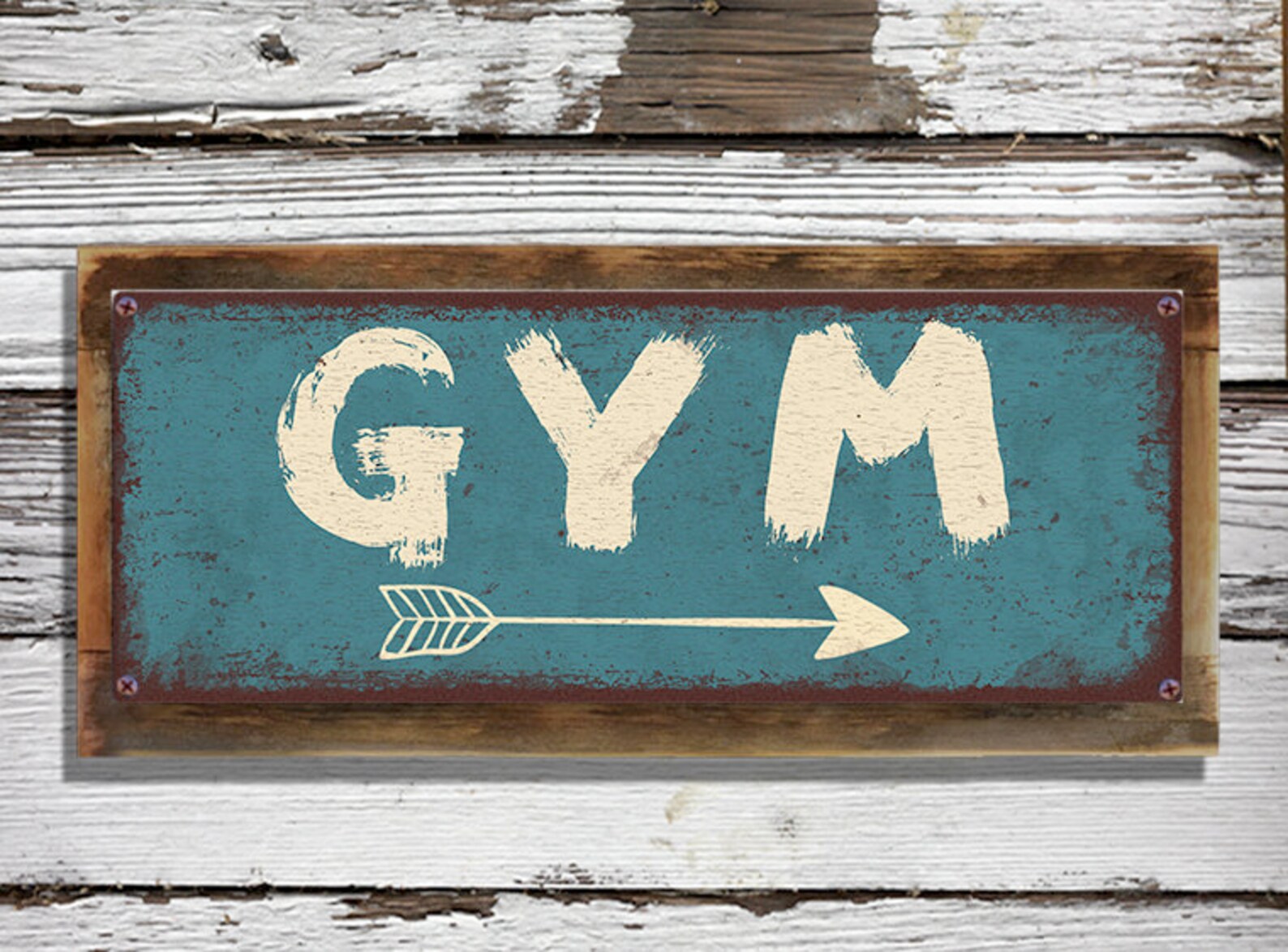 GYM Arrow Right Rustic Metal Street Sign Made in USA Full Etsy