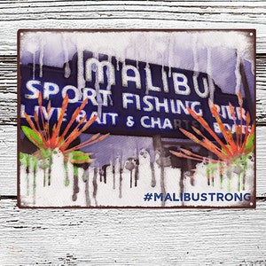 Malibu Pier Sign - Rustic Looking Aluminum Sign - Color Imprint on Rustproof Aluminum - Made in the USA - THC1001-A
