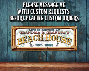 Grandma & Grandpa's Beach House Metal Sign - Color Imprint - THC20115-A