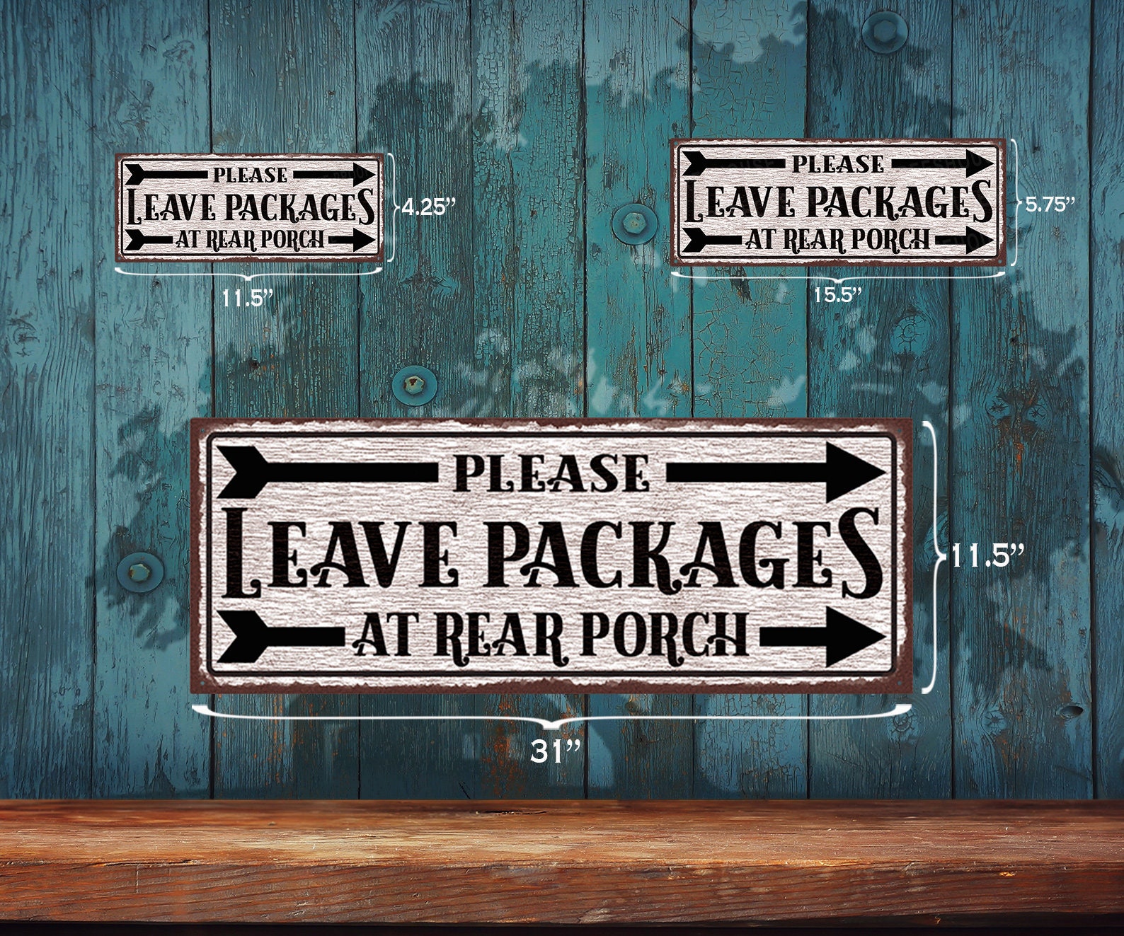 Rustic Packages Sign Leave Packages at Rear Porch Metal Sign: Right Arrows White Rustic ...