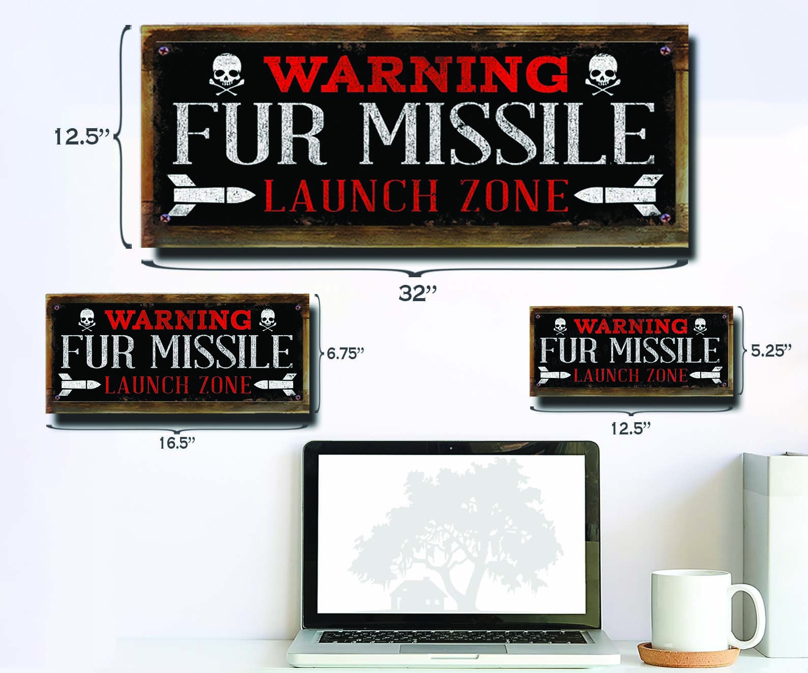 Warning Fur Missile Launch Zone Sign - Distressed Black Rustic Looking ...