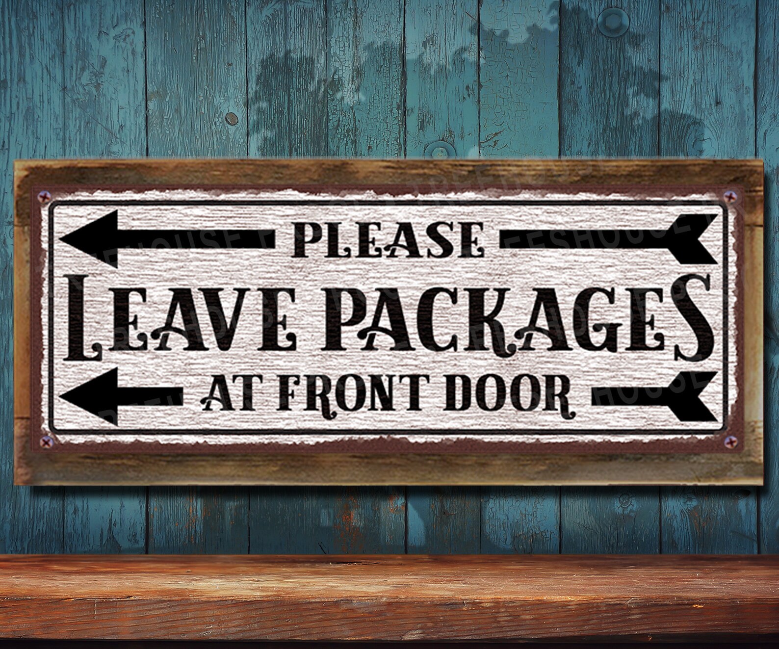 Rustic Packages Sign Leave Packages at Front Door Metal Sign: Thick Left Arrows White Rustic ...