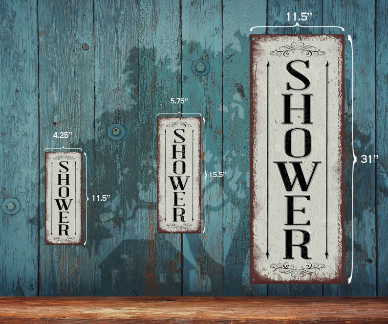 Vertical Shower Metal Sign • Antique White • Rustic Looking ...