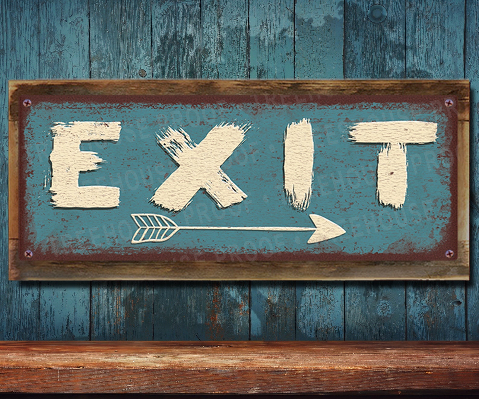 Exit Metal Sign: Right Arrow Rustic Looking - Customizable - Print on ...