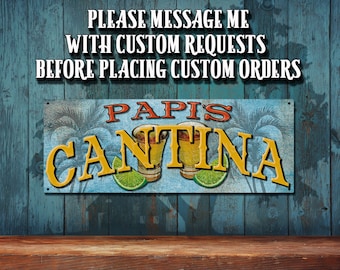 Papi's Cantina Metal Sign: Tequila Shots - Rustic Looking  • Customizable • Color Print On Rustproof Aluminum Made In USA - THC2881-A