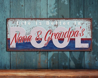 Life Is Better in Nana & Grandpa's Pool Metal Sign - Full Color Imprint - THC2522-A