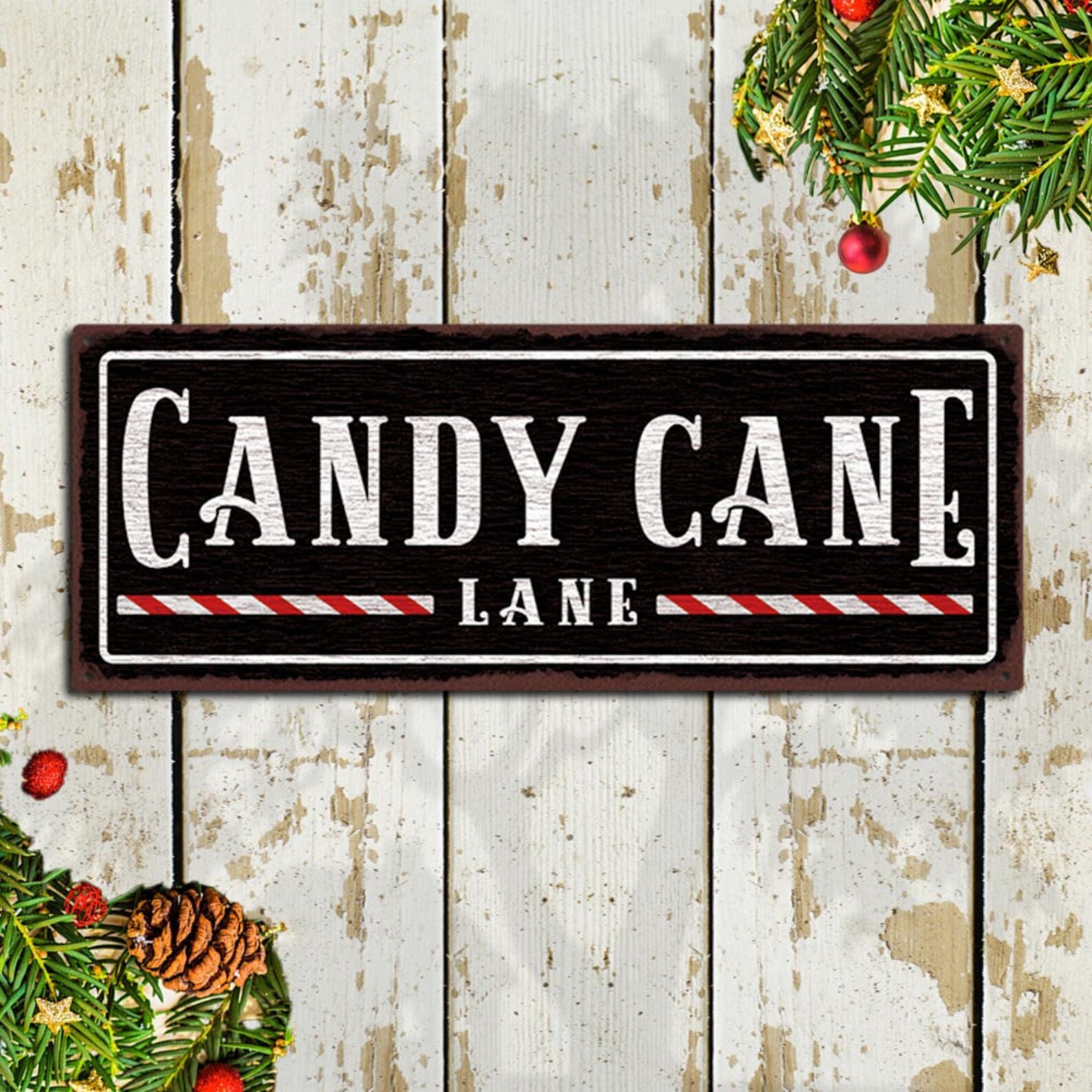 Candy Cane Lane Christmas Sign Rustic Looking Metal Sign Etsy Candy Cane Lane Christmas Sign Rustic Looking Metal Sign Etsy