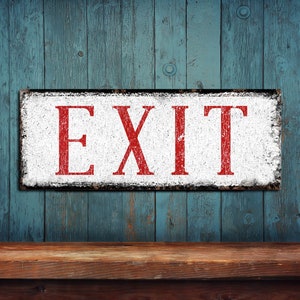 Exit Metal Sign • Vintage Red & White Rustic Looking • Customizable • Color Imprint On Rustproof Aluminum • Made In USA •  THC2337-A