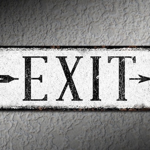 Exit Sign Black & White Arrow Pointing Right • Rustic Looking • Customizable • Color Imprint On Rustproof Aluminum • Made In USA • THC2135-A