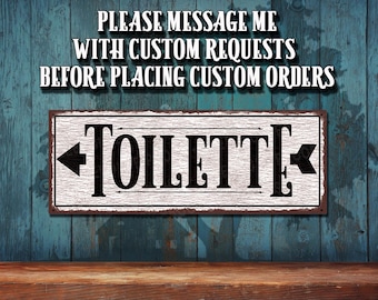 Toilette Metal Sign With Arrow Pointing Left - Rustic Looking Color Imprint - THC20112-A