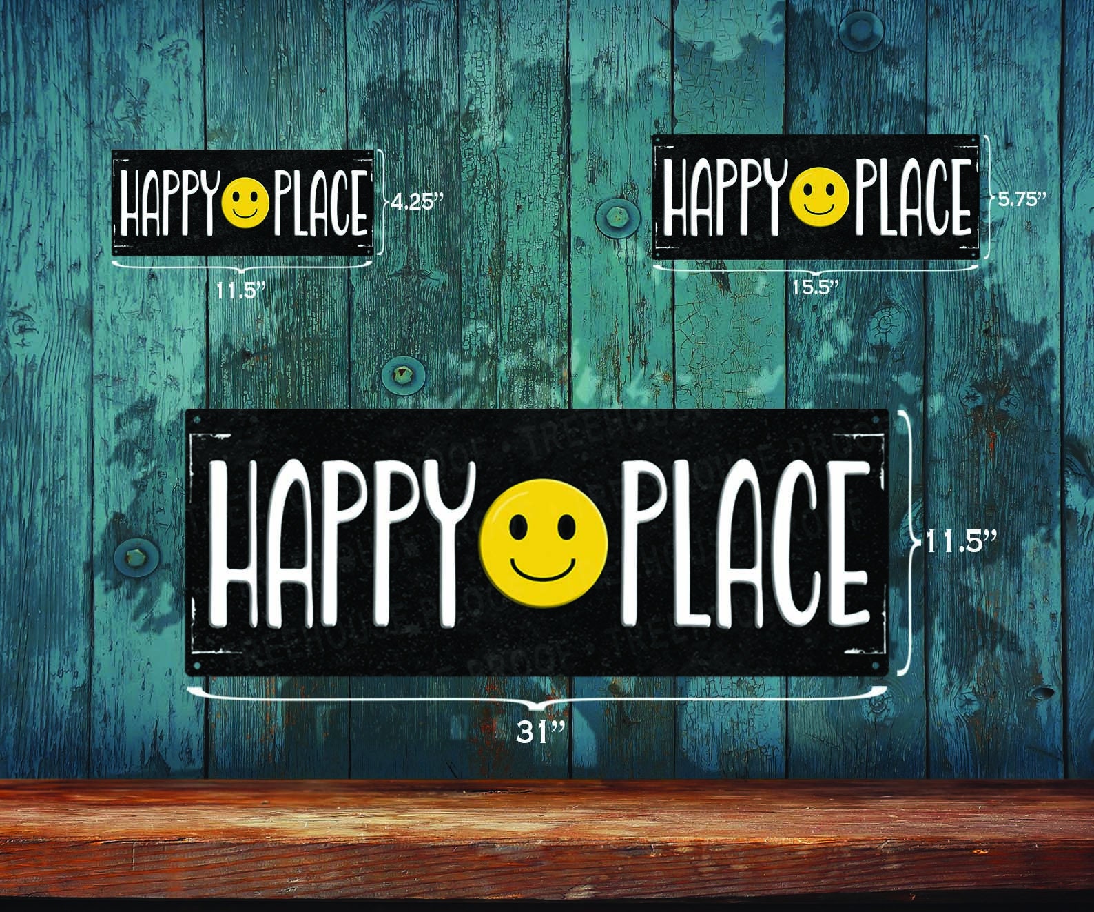 Rustic Smiley Face Happy Place Distressed - Smiley Face Emoji - Rustic Looking Aluminum ...