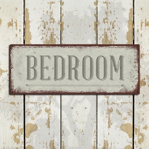 Bedroom Sign -  Antique White Rustic Aluminum Sign - Customizable - Color Imprint On Rustproof Aluminum - Made in the USA - THC2271-A