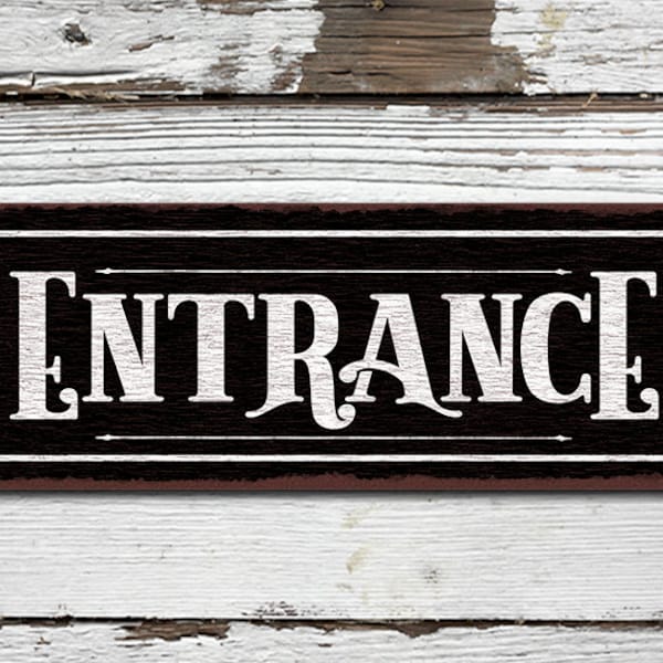 Entrance Black & White Metal Sign • Rustic Looking • Customizable • Color Imprint On Rustproof Aluminum • Made In USA • THC2042-A