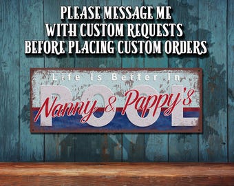 Life Is Better In Nanny & Pappy's Pool Metal Sign - Full Color Imprint on High Quality Metal - Made In The USA - THC20106-A