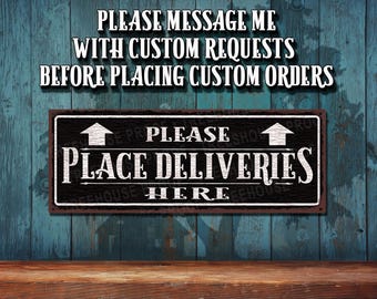 Place Deliveries Here Up Pointing Arrows – Delivery Drop-Off Metal Sign: Rustic Look • THC20086-A
