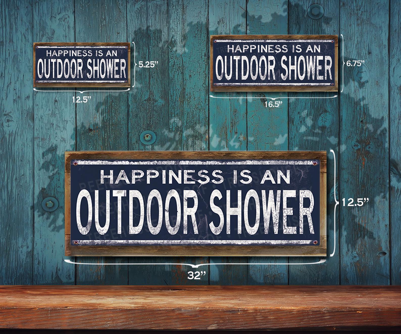Happiness is an Outdoor Shower Metal Sign: Rustic Looking Campground ...