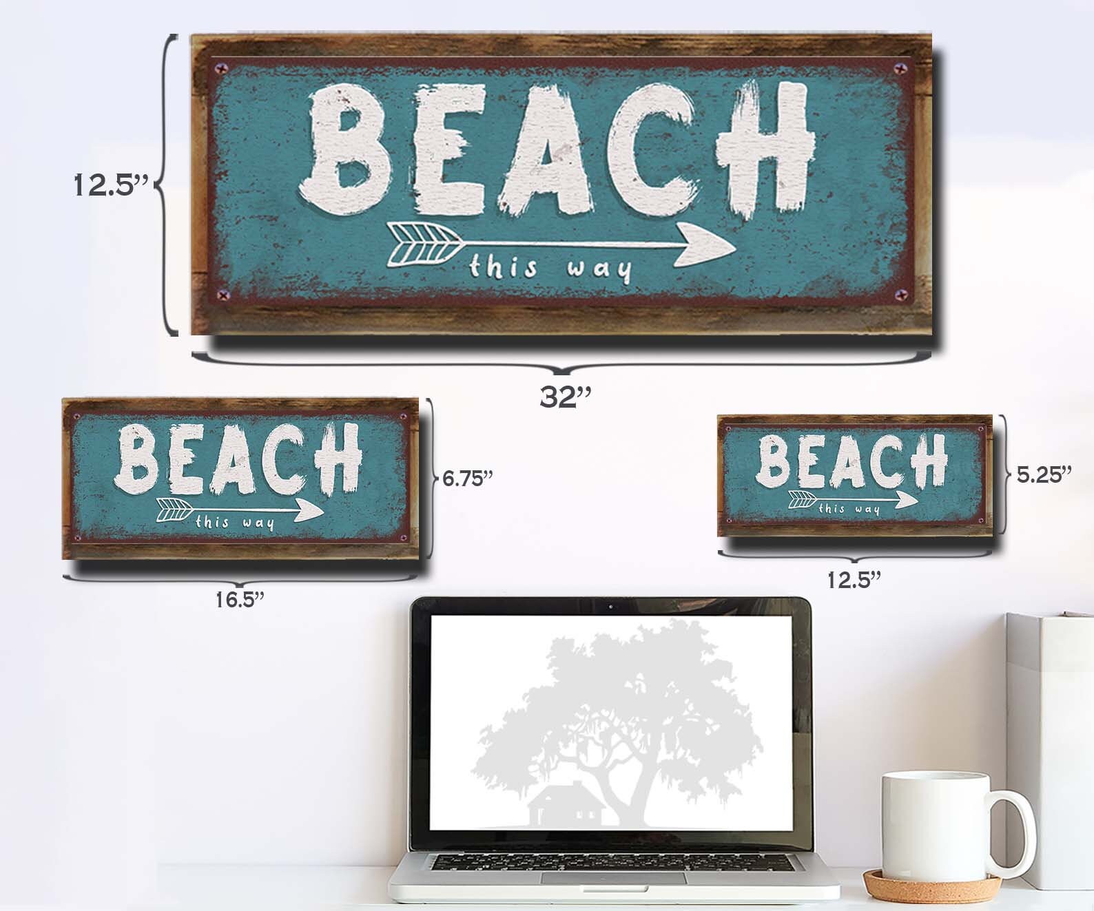 White Beach This Way - Right Arrow - Rustic Looking Metal Street Sign ...