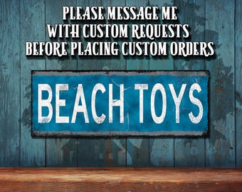 Beach Toys Metal Sign - Rustic Looking Full Color Imprint On Rustproof Aluminum Made In The USA - THC20113-A