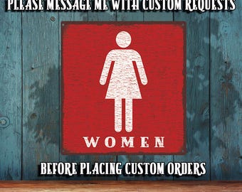 Women's Restroom Female Icon Metal Sign - Rustic Looking - Customizable - Color Print THC3009-A