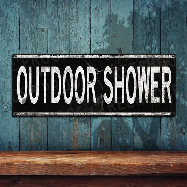 Outdoor Shower Black Metal Sign - Rustic Looking Aluminum Sign - Full Color Imprint On Rustproof Aluminum - THC2446-A