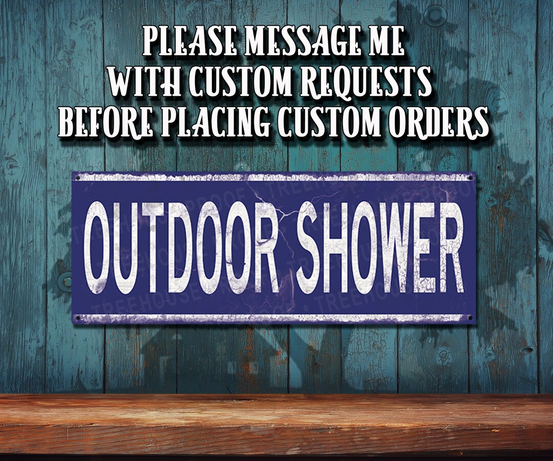 Outdoor Shower Navy Blue Metal Sign: - Rustic Looking Sign - Full Color ...