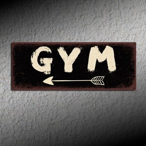 Gym This Way Arrow Pointing Left Black Rustic Rustic Looking Sign Made in USA Full Color On Rustproof Aluminum • THC2220-A
