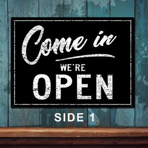 2 Sided Open & Closed Metal Sign Black and White Rustic Looking Print ...