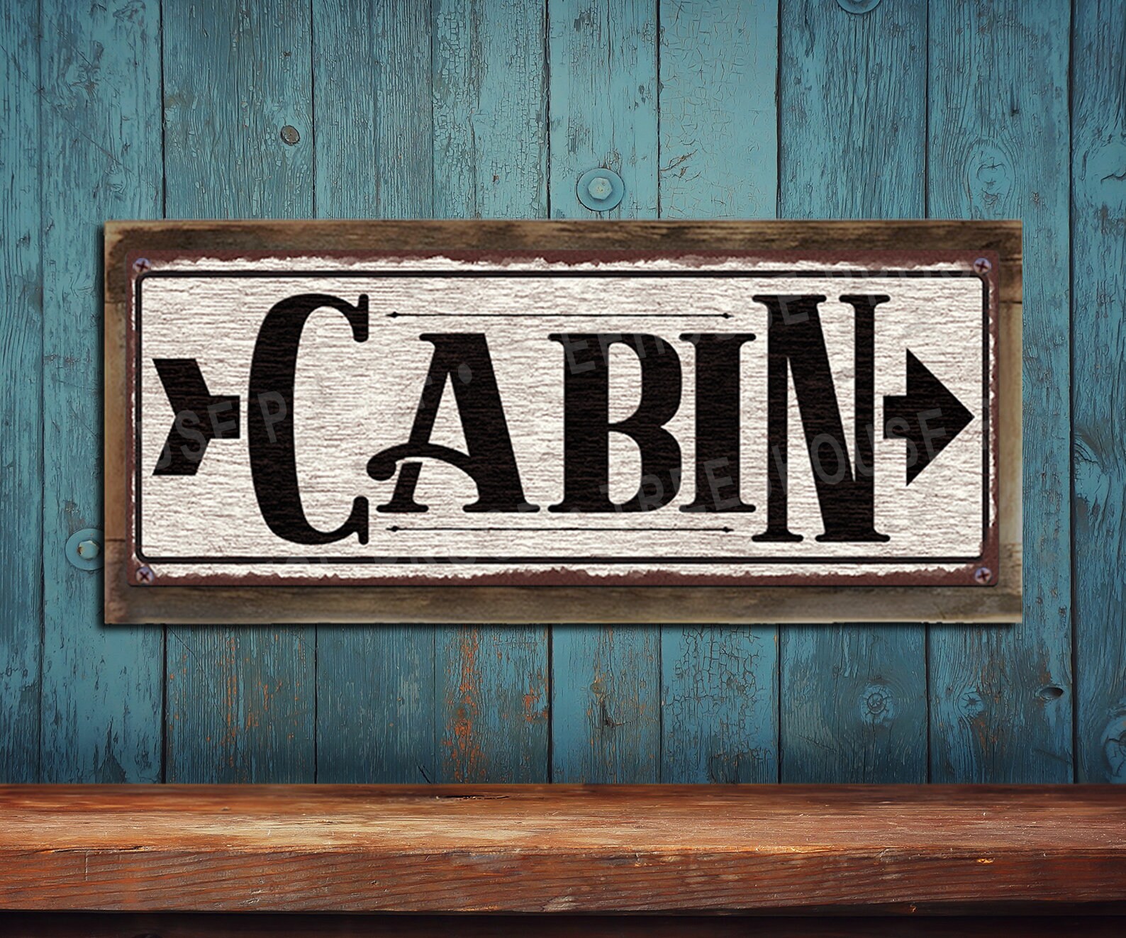 Cabin Arrow Pointing Right Metal Sign - Rustic Looking Aluminum Sign ...