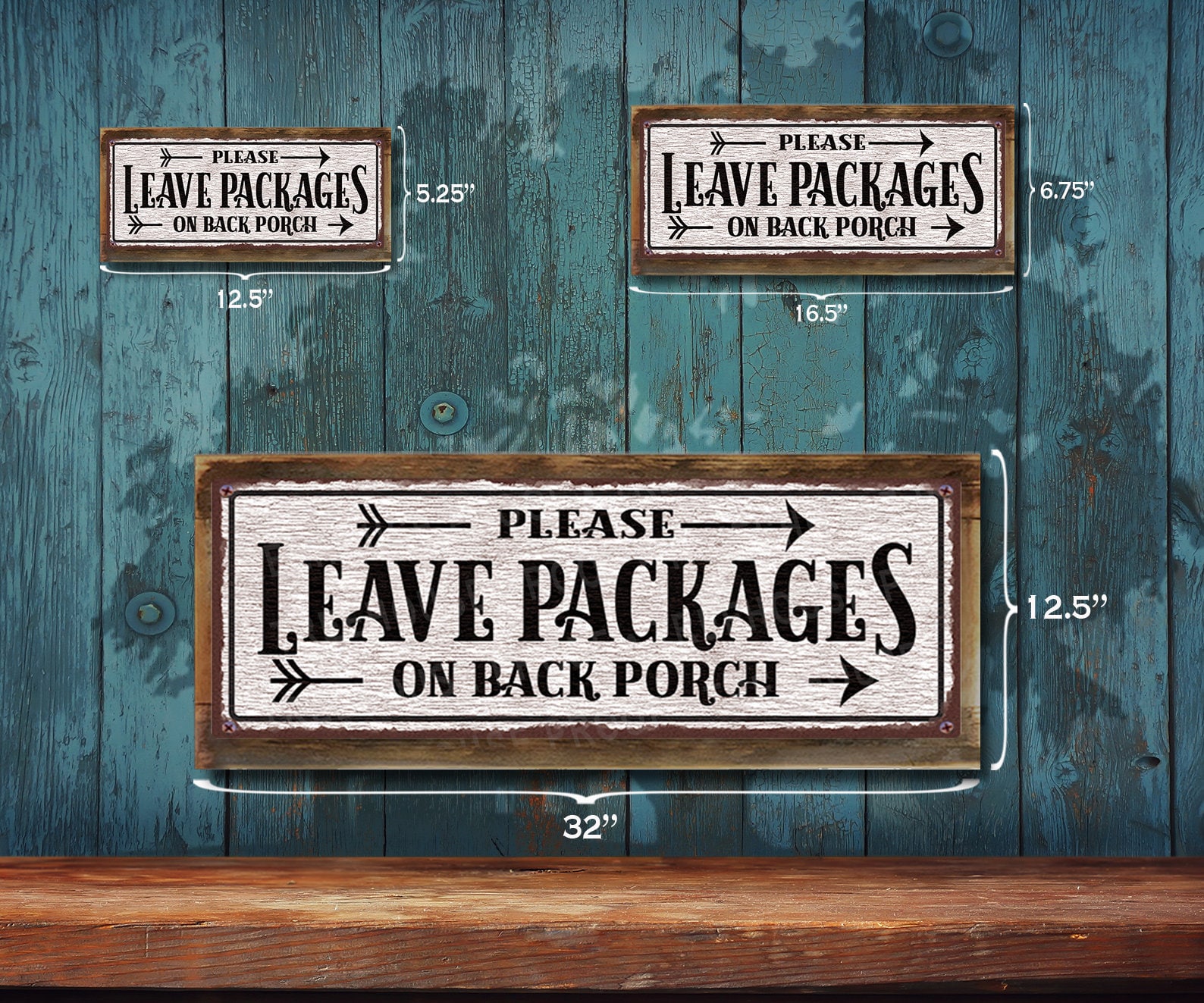 Rustic Packages Sign Leave Packages on Back Porch Metal Sign: Right Arrows White Rustic ...