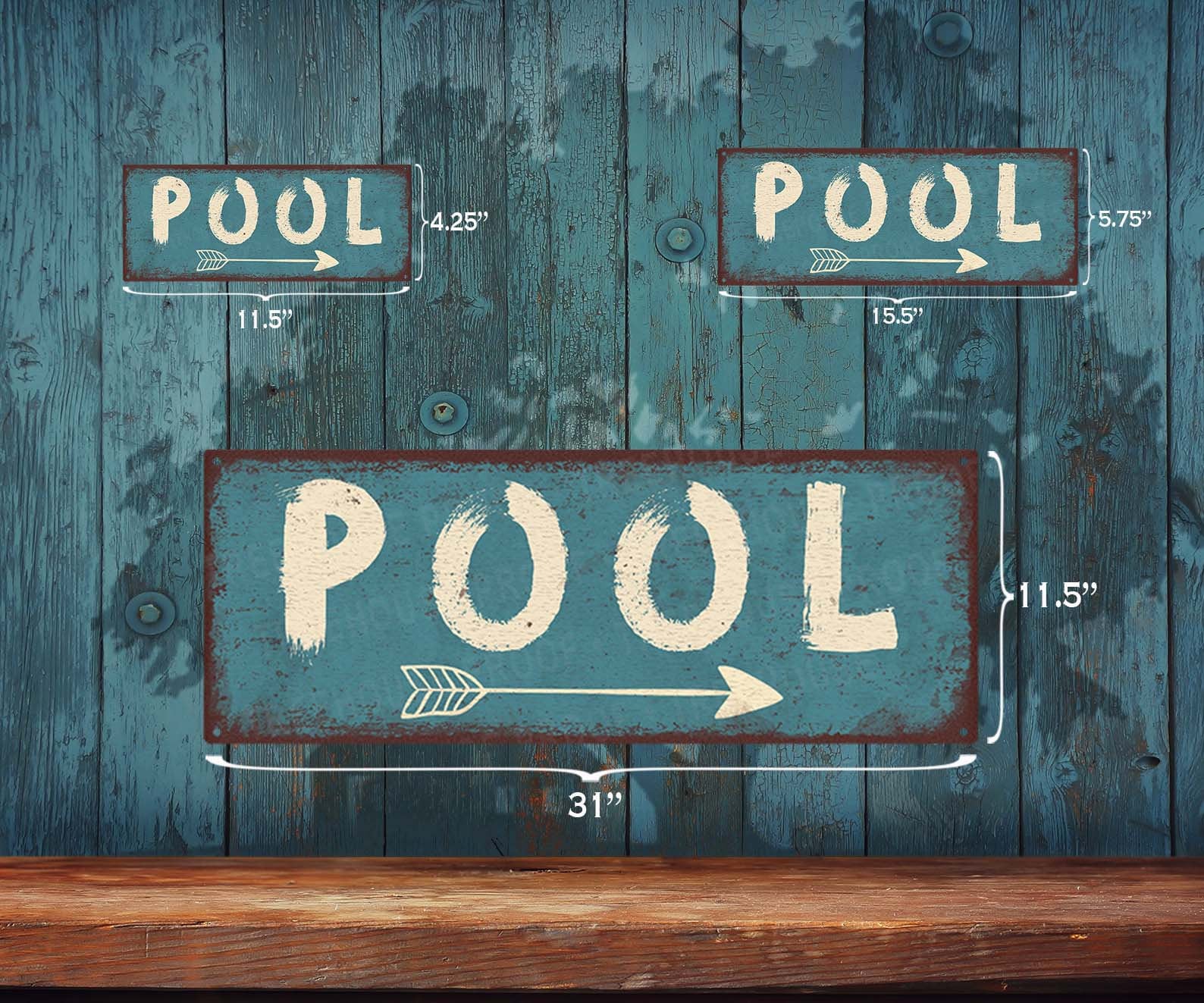 Pool Sign With Arrow Pointing Right Rustic Aluminum Sign Etsy