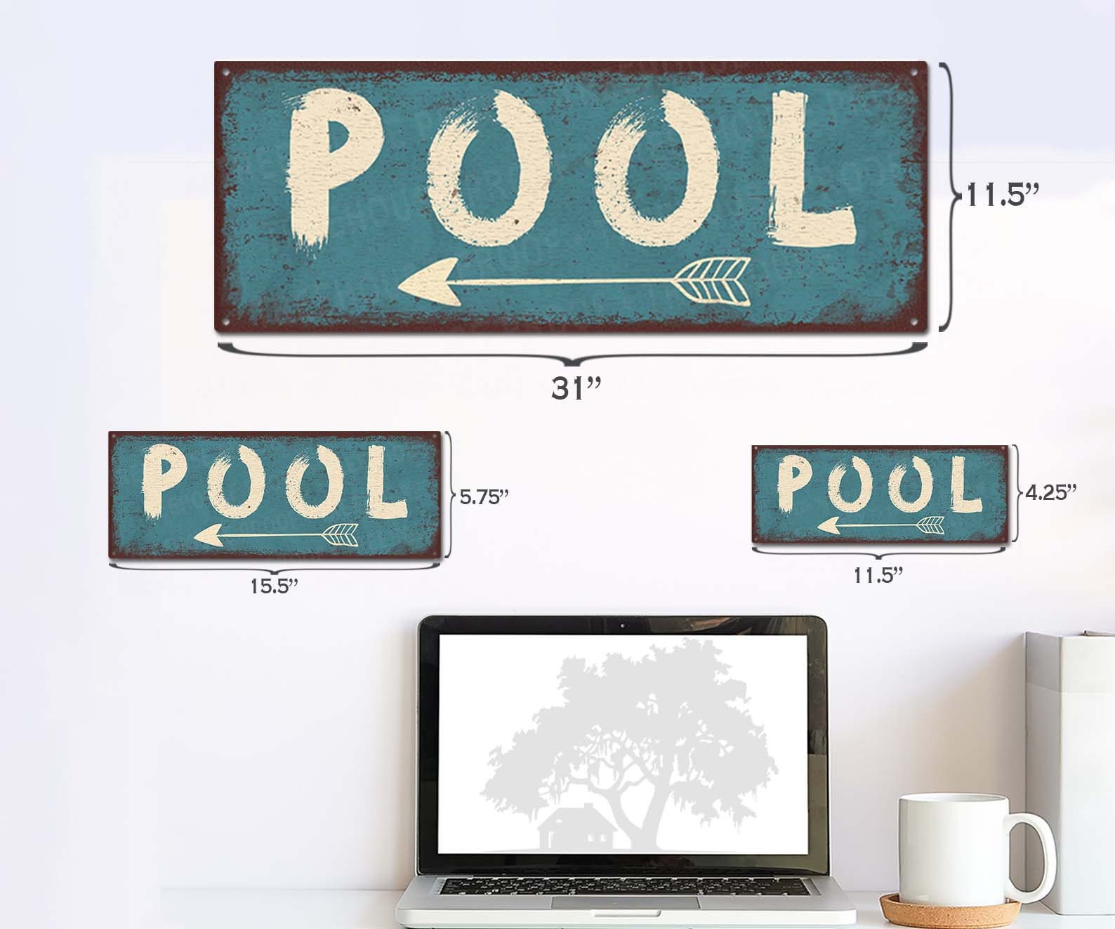Pool Sign With Arrow Pointing Left Rustic Looking Aluminum Etsy