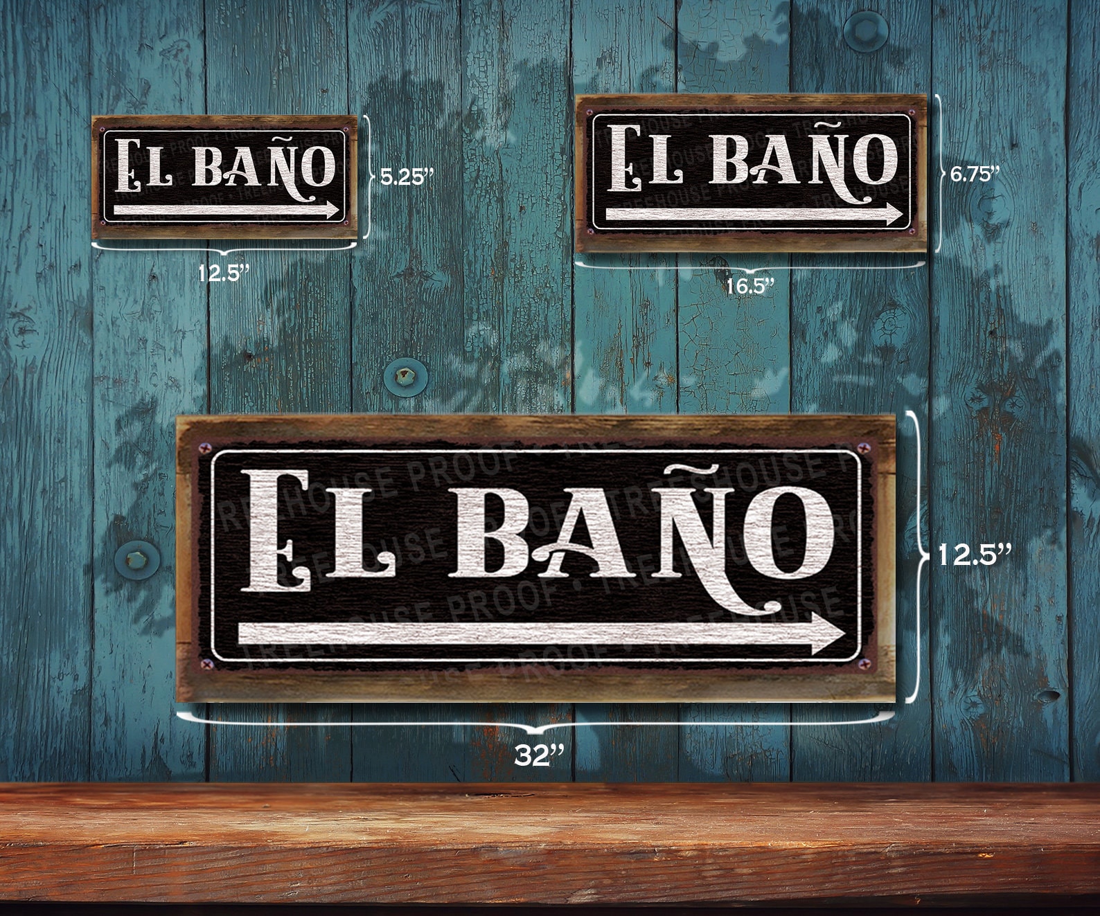 EL BAÑO With Right Arrow Rustic Looking Metal Sign Spanish Bathroom ...