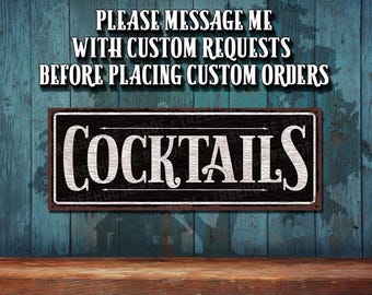 Cocktails Metal Sign Color Imprint Rustproof Aluminum Farmhouse Style Bar Decor - THC20097-A